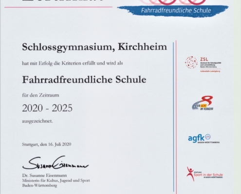 Zertifikat: Fahrradfreundliche Schule