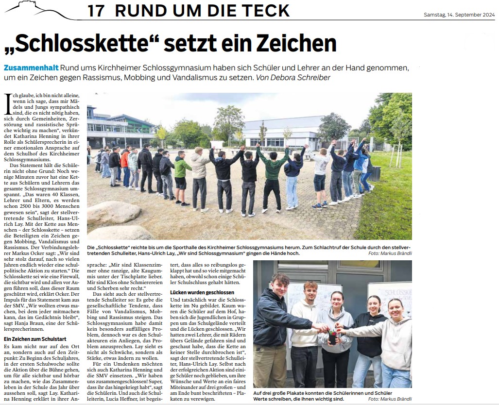 Artikel: "Schlosskette" setzt ein Zeichen aus dem Teckbote